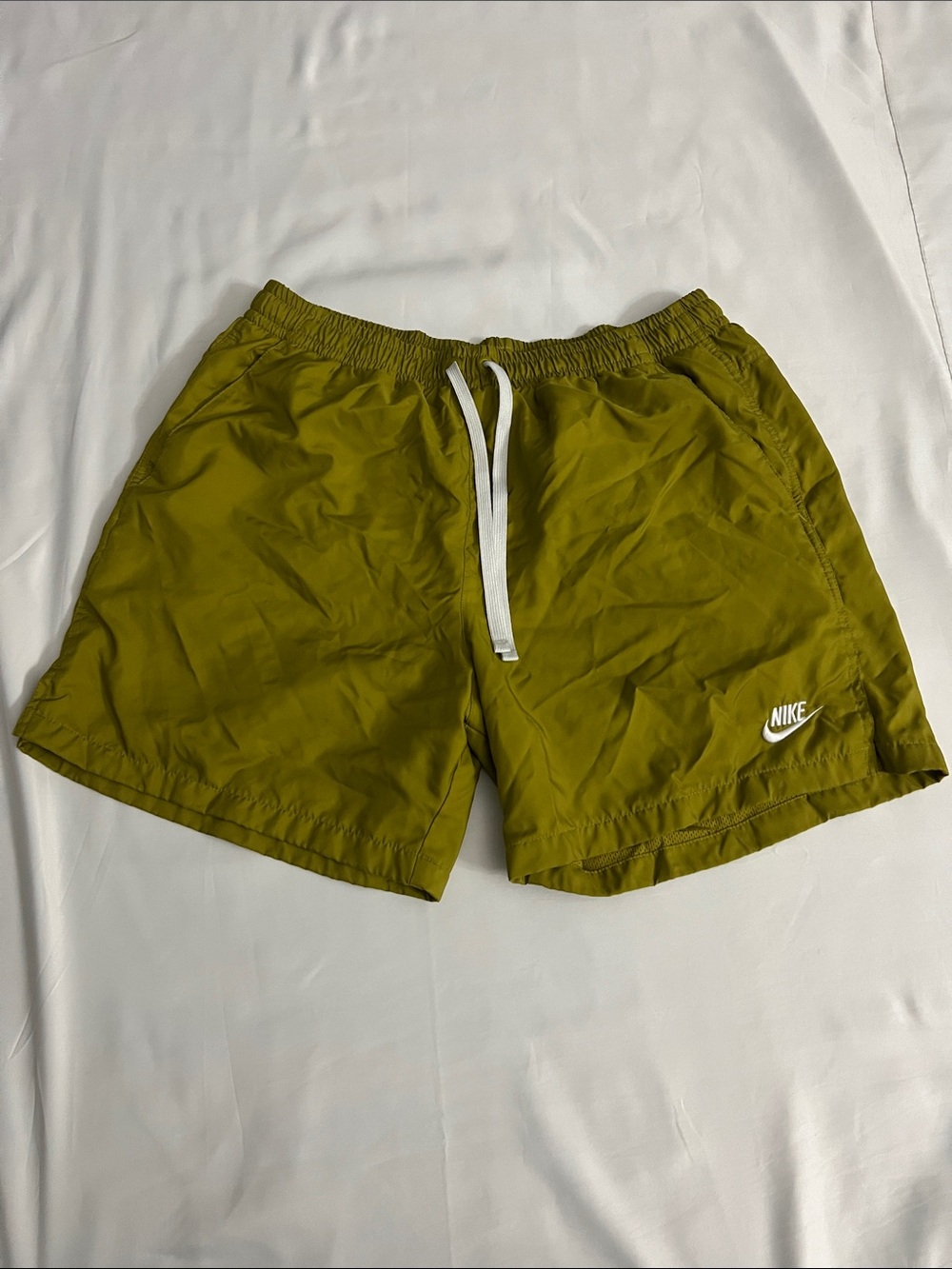 Nike Men’s Olive Athletic Shorts with White Drawstring
